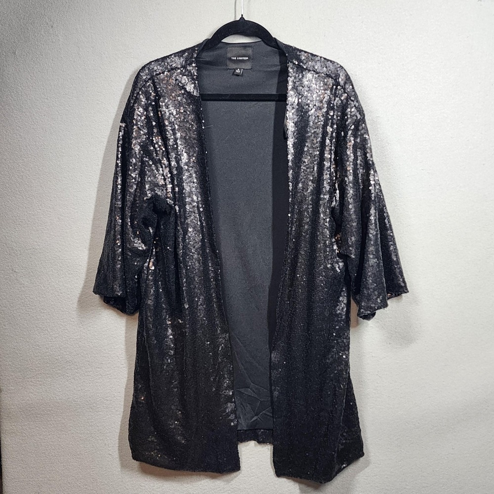 The Limited Kimono Jacket Womens Small Black Sequin Open‎ Front Party Duster